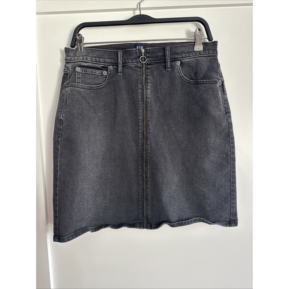 Gap Mini Denim Skirt 12T Black Casual Stretch Slim Fit High Waisted Full Zipper